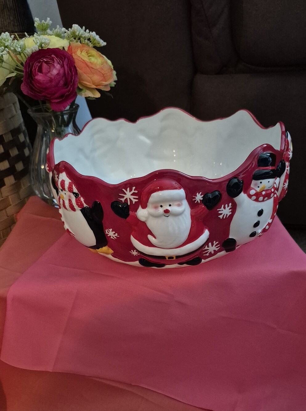 St. Nicholas Square Red and White Santa And Friends Holiday Ceramic Serving Bowl